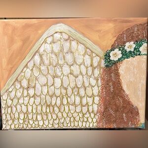 Hand-Painted Angel  Canvas Wall Art in Cream and Gold